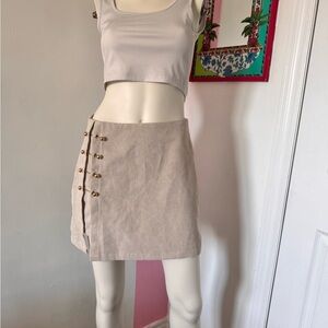 Beige Ribbed Skirt with Gold Studs